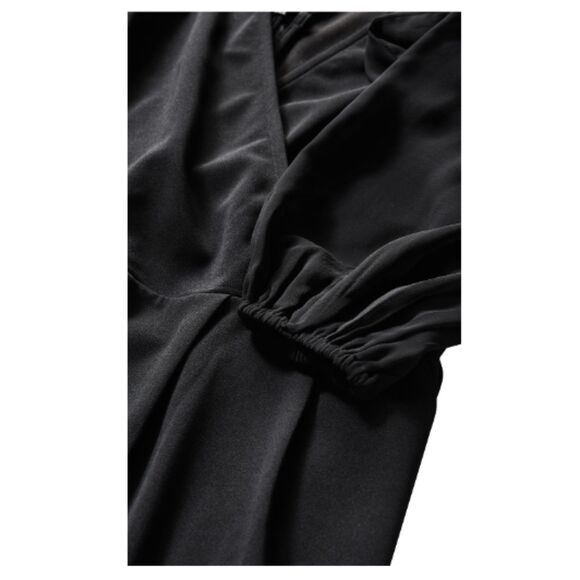 City Chic Jumpsuit Black 22 Black Wrap Wide Leg V Neck Belted Semi Formal Romper - Picture 5 of 5